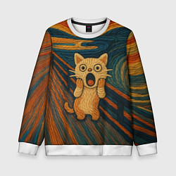Свитшот детский Котик Крик - вязаный нейроарт, цвет: 3D-белый