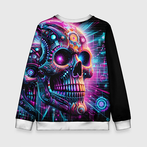 Детский свитшот Neon cyber skull / 3D-Белый – фото 2
