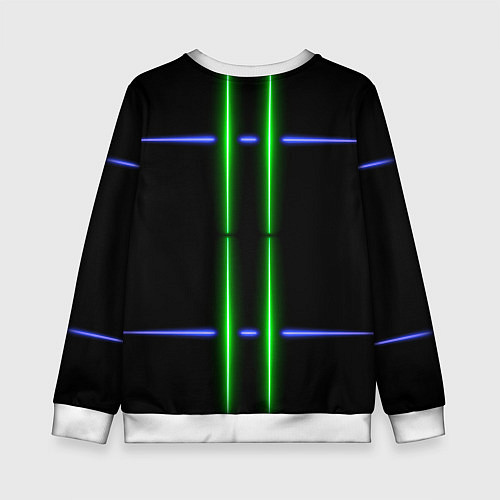 Детский свитшот Neon black light blue green line / 3D-Белый – фото 2
