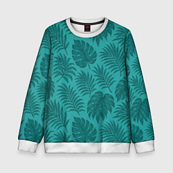 Свитшот детский Тропические листья - паттерн, цвет: 3D-белый