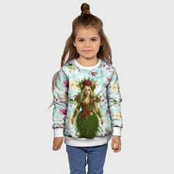 Свитшот детский Леди Гага в платье из листьев и цветов, цвет: 3D-белый — фото 2
