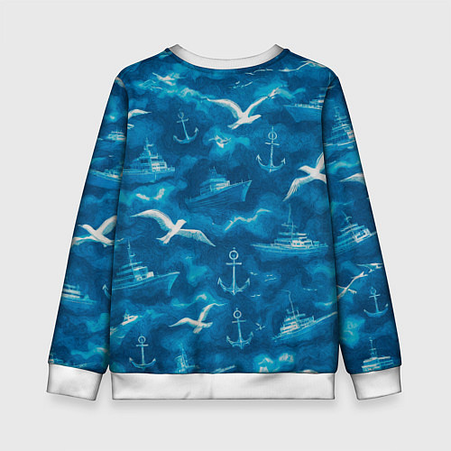 Детский свитшот Морской камуфляж акварелью / 3D-Белый – фото 2