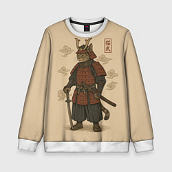 Свитшот детский Кот мастер самурай, цвет: 3D-белый