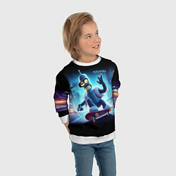 Свитшот детский Bender is a skateboarder in neon street - ai art, цвет: 3D-белый — фото 2