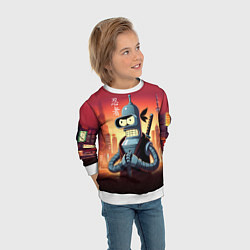 Свитшот детский Крутой ниндзя Бендер в ночном городе, цвет: 3D-белый — фото 2