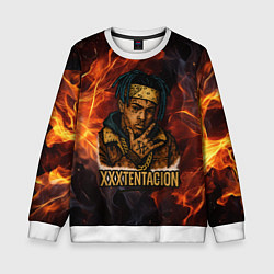 Свитшот детский XXXTentacion на фоне огня, цвет: 3D-белый
