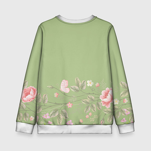 Детский свитшот Слоненок с зайчиком в цветах на зеленом / 3D-Белый – фото 2