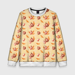 Свитшот детский Хеллоуин с тыквой и листьями, цвет: 3D-белый