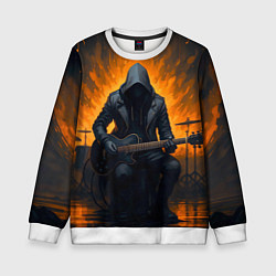 Свитшот детский Гитарист играющий в пламени, цвет: 3D-белый