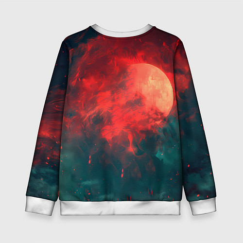 Детский свитшот Ведьмак на фоне красной луны / 3D-Белый – фото 2