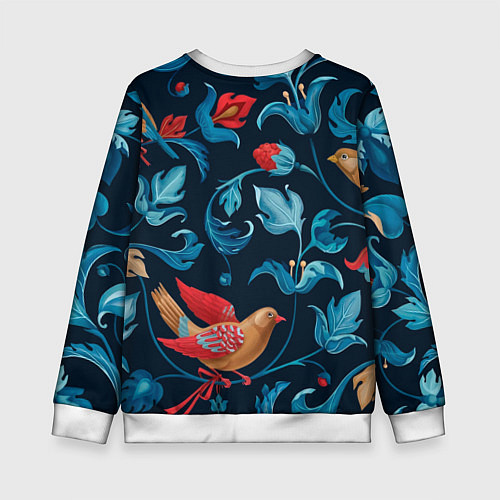 Детский свитшот Ночные цветы и птицы / 3D-Белый – фото 2