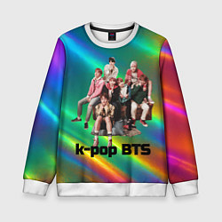 Свитшот детский BTS радужный блестящий фон, цвет: 3D-белый