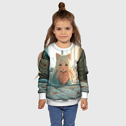 Свитшот детский Аниме девушка в кровати с сердцем, цвет: 3D-белый — фото 2