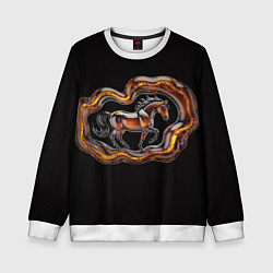 Свитшот детский Стилизованная бегущая янтарная лошадь, цвет: 3D-белый