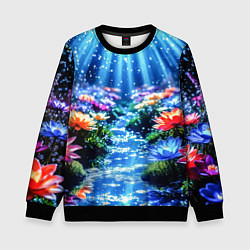Свитшот детский Цветы на глубине освещённые лучами, цвет: 3D-черный