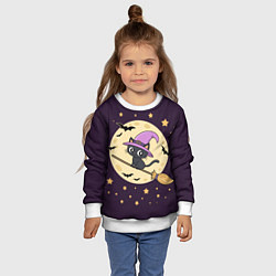 Свитшот детский Хэллоуин, кот на метле, луна, цвет: 3D-белый — фото 2
