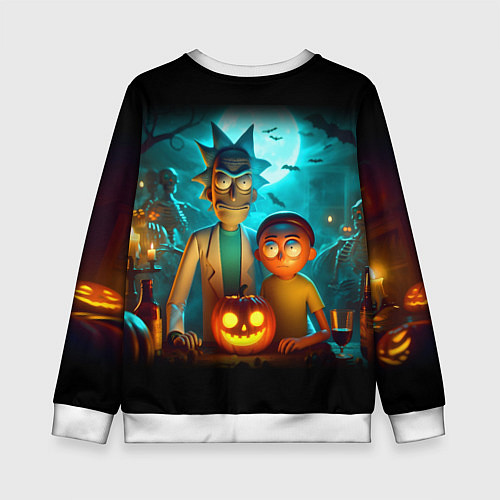 Детский свитшот Morty and Rick with pumpkin - neon halloween / 3D-Белый – фото 2