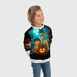 Свитшот детский Morty and Rick with pumpkin - neon halloween, цвет: 3D-белый — фото 2