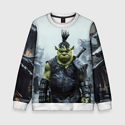Свитшот детский Шрек панк в доспехах, цвет: 3D-белый