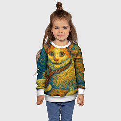 Свитшот детский Кот-мем бу в стиле Ван Гога, цвет: 3D-белый — фото 2
