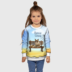 Свитшот детский Пародия Форрест Гамп - кот на скамейке, цвет: 3D-белый — фото 2
