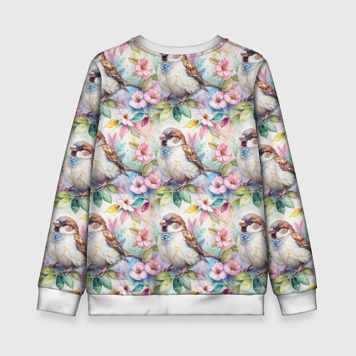 Детский свитшот Воробей в ярких цветах паттерн / 3D-Белый – фото 2