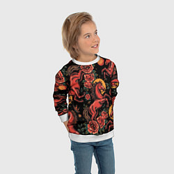 Свитшот детский Красная лошадь с розами, цвет: 3D-белый — фото 2
