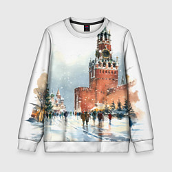 Свитшот детский Новогодний Кремль, цвет: 3D-белый