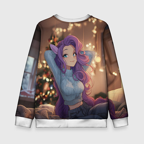 Детский свитшот Девушка в образе лошадки на новый год / 3D-Белый – фото 2