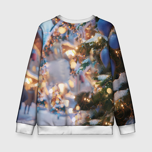 Детский свитшот Синяя новогодняя лошадка / 3D-Белый – фото 2