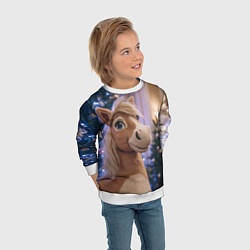 Свитшот детский Плюшевая новогодняя лошадь, цвет: 3D-белый — фото 2