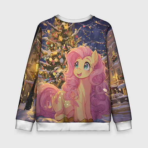 Детский свитшот Милая пони и новый год / 3D-Белый – фото 2