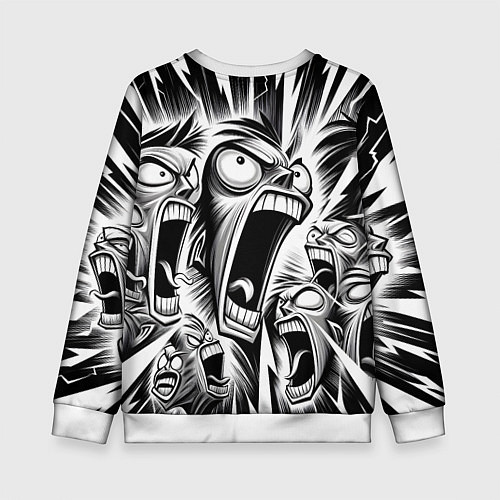 Детский свитшот Орущие рожицы и чёрные молнии - нейроарт / 3D-Белый – фото 2