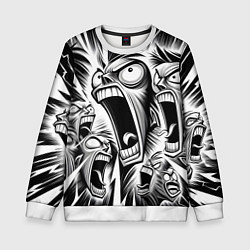 Свитшот детский Орущие рожицы и чёрные молнии - нейроарт, цвет: 3D-белый