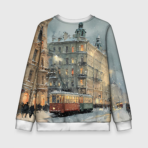 Детский свитшот Трамваи в зимнем Санкт-Петербурге / 3D-Белый – фото 2