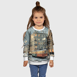 Свитшот детский Трамваи в зимнем Санкт-Петербурге, цвет: 3D-белый — фото 2