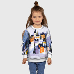 Свитшот детский Новогодние домики на горе, цвет: 3D-белый — фото 2