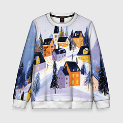 Свитшот детский Новогодние домики на горе, цвет: 3D-белый