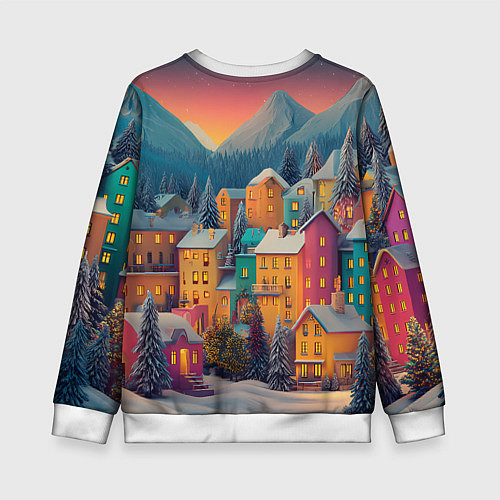 Детский свитшот Новогодний город в горах / 3D-Белый – фото 2