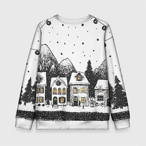 Детский свитшот Черно-белый новогодний город / 3D-Белый – фото 2