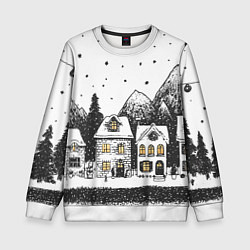 Свитшот детский Черно-белый новогодний город, цвет: 3D-белый