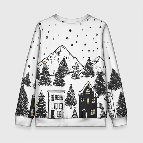 Детский свитшот Заснеженный черно-белый город / 3D-Белый – фото 2
