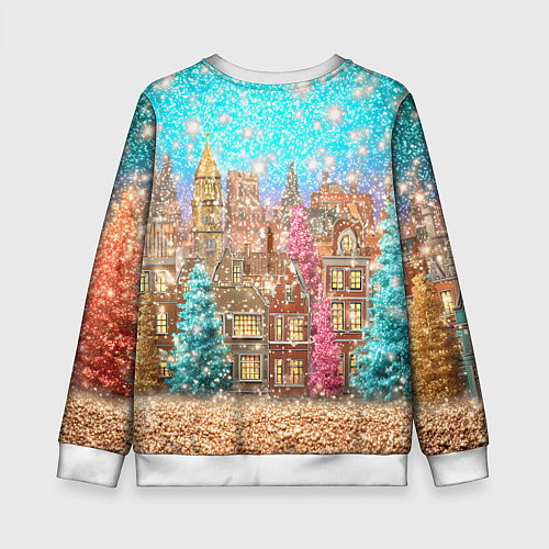 Детский свитшот Новогодний город в блестках / 3D-Белый – фото 2
