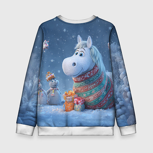 Детский свитшот Новогодняя лошадь с подарками / 3D-Белый – фото 2