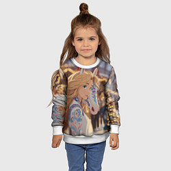 Свитшот детский Блондинка с новогодней лошадкой, цвет: 3D-белый — фото 2