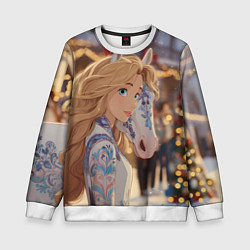 Детский свитшот Блондинка с новогодней лошадкой