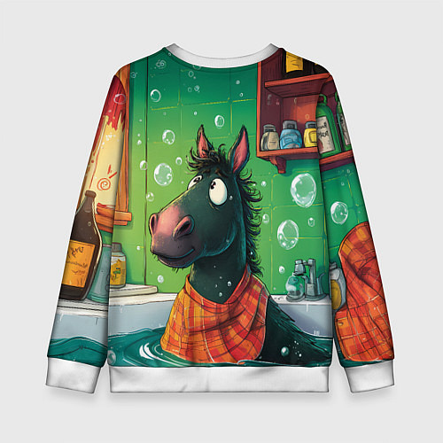 Детский свитшот Лошадь моется в ванной / 3D-Белый – фото 2