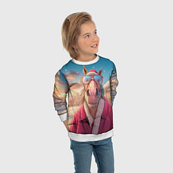 Свитшот детский Удивленная лошадь в очках, цвет: 3D-белый — фото 2