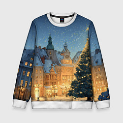 Свитшот детский Новый год в старом городе, цвет: 3D-белый
