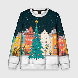 Свитшот детский Новогодняя ночь в городе, цвет: 3D-белый